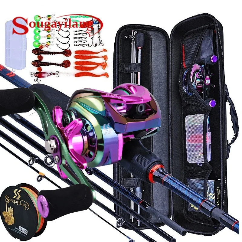 Fishing Line Spooler - Sougayilang Angelruten und Rollen, 5-teiliges Carbon-Ruten-Baitcasting-Rollen-Reise-Angelruten-Set
